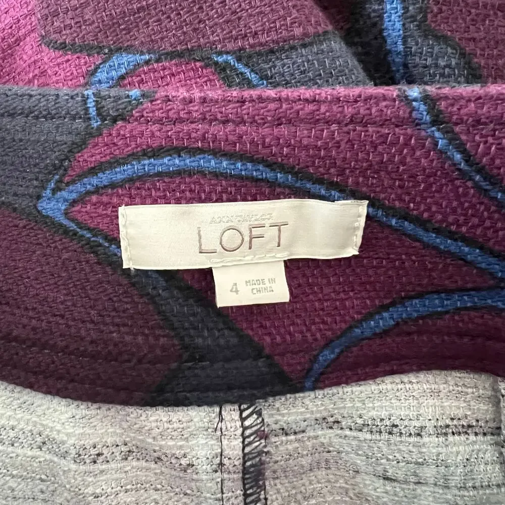 LOFT Purple Floral Print Textured Knit Pencil Skirt
